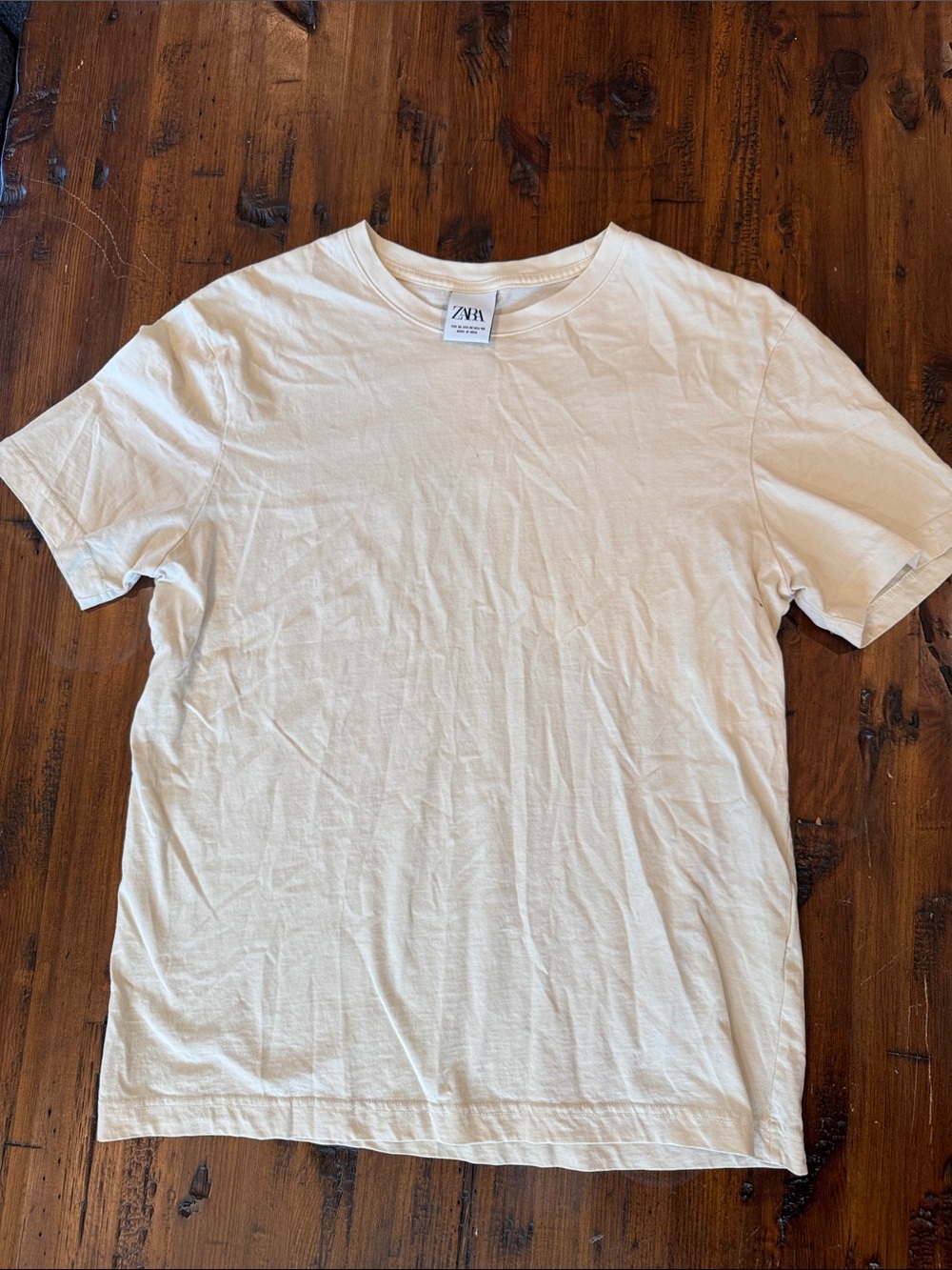 Zara Men Off-White Crew Neck Short Sleeve Tee